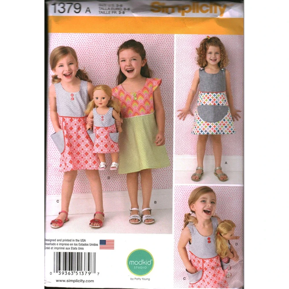 Simplicity 1379 Patty Young Modkid Studio Child Dress 18 Doll Pattern Size 3-8